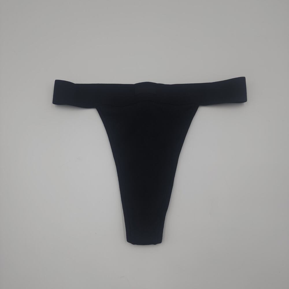 SKIMS Cotton Rib Thong in Soot Size S